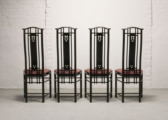 High Back Black Lacquered Dining Chairs with Fabric from Giorgetti, 1980s, Set of 4-IXC-808736