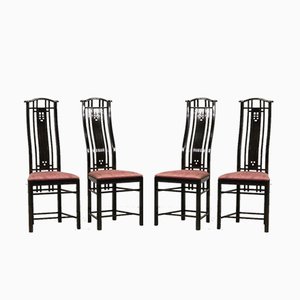 High Back Black Lacquered Dining Chairs with Fabric from Giorgetti, 1980s, Set of 4-IXC-808736