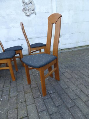 High Back Blond Oak Wooden Chairs, 1980s, Set of 6-AWL-1175325