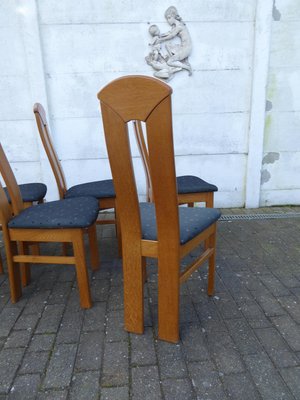 High Back Blond Oak Wooden Chairs, 1980s, Set of 6-AWL-1175325