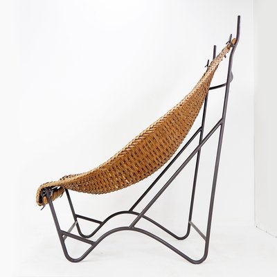 High-Back Lounge Chair in Iron & Wicker in the style of John Risley, France, 1950s-NYF-2018791