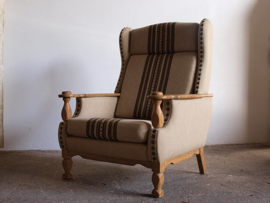 High Back Lounge Chair in Oak by Henning Kjærnulf, 1960s