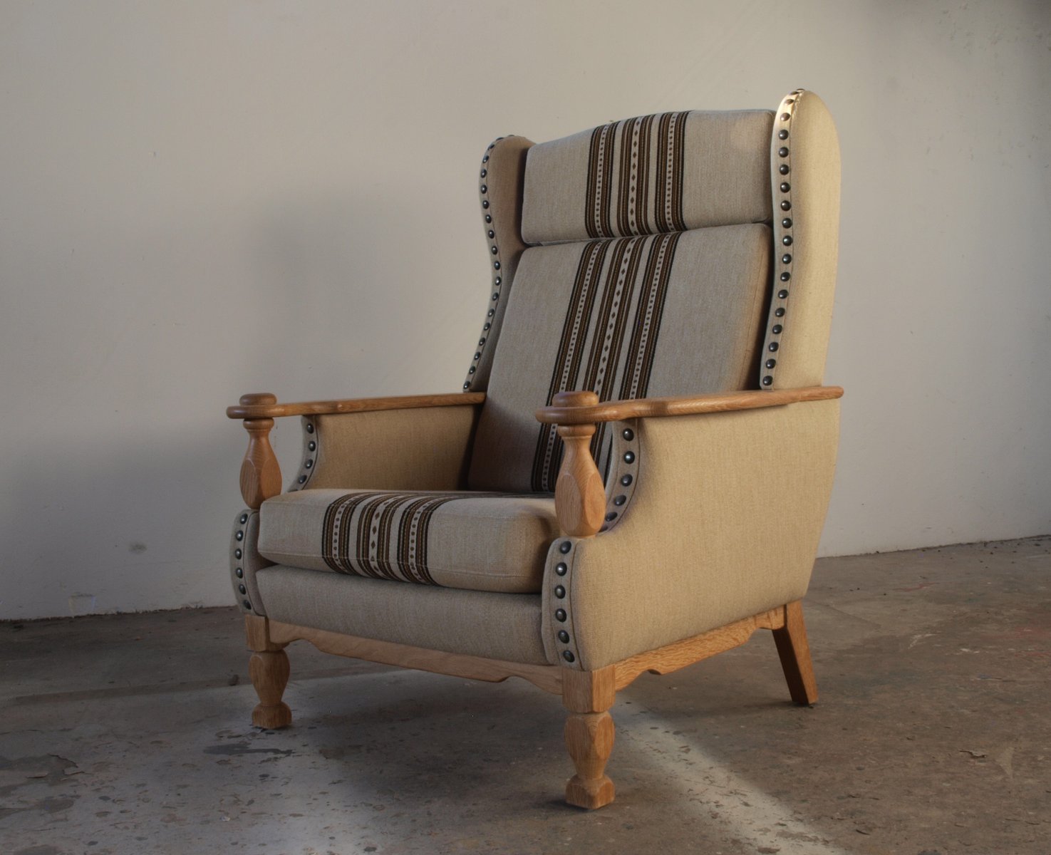 High Back Lounge Chair in Oak by Henning Kjærnulf, 1960s