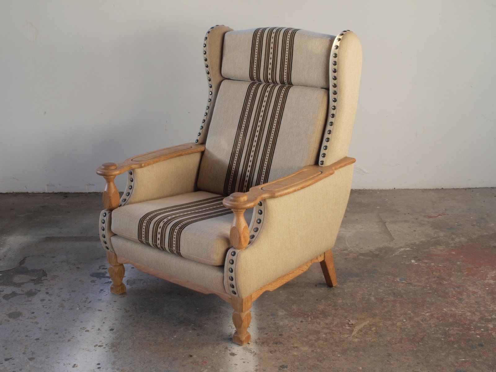 High Back Lounge Chair in Oak by Henning Kjærnulf, 1960s