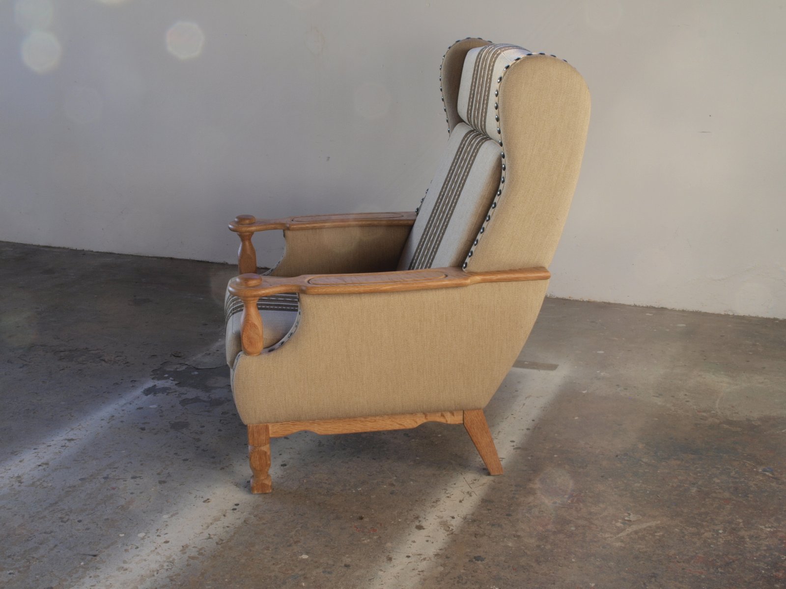 High Back Lounge Chair in Oak by Henning Kjærnulf, 1960s