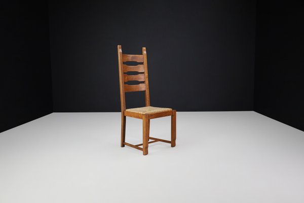 High Back Oak and Rush Dining Chairs, 1960s, Set of 6-TRW-1797089