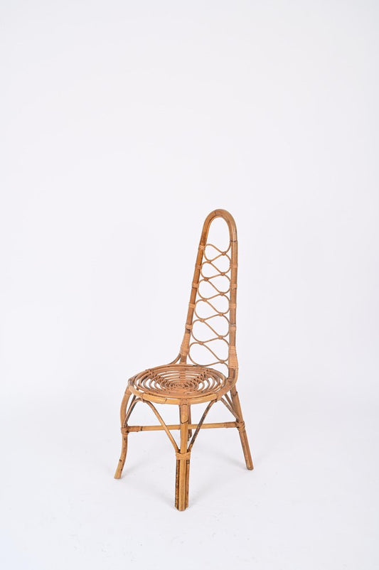 High Back Rattan and Wicker Chair, Italy, 1960s