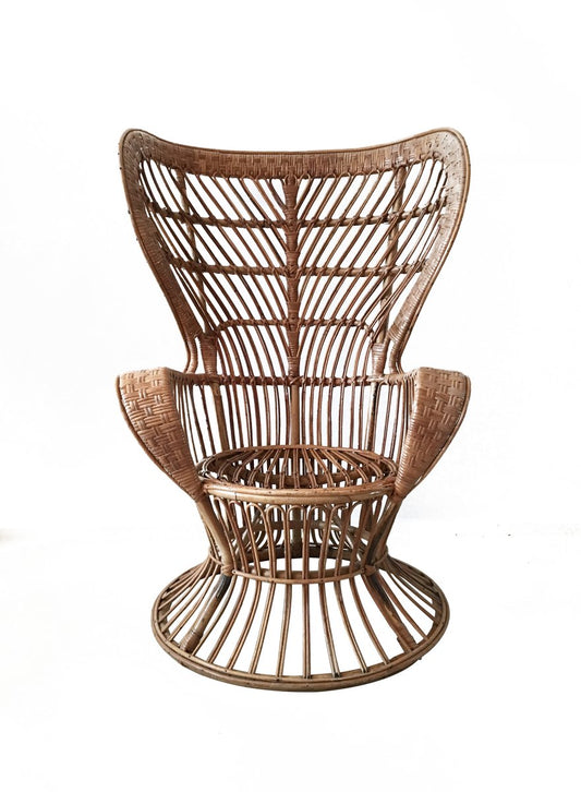 High Back Rattan Chair, 1940s