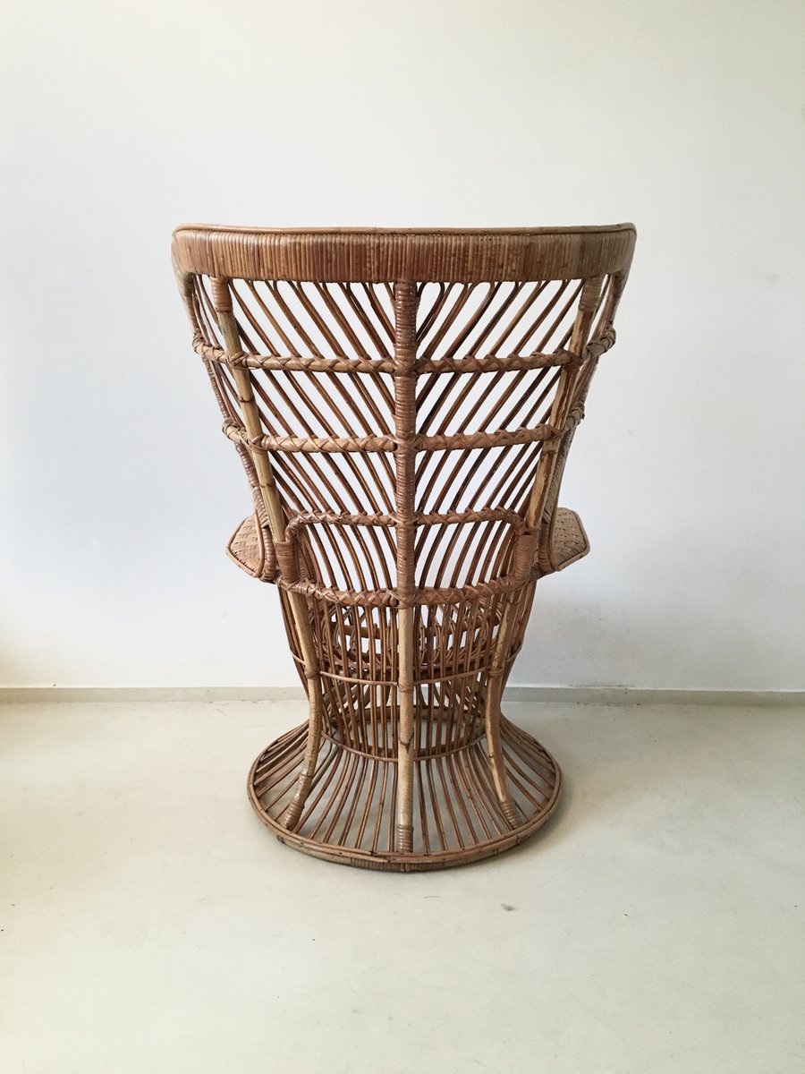 High Back Rattan Chair, 1940s