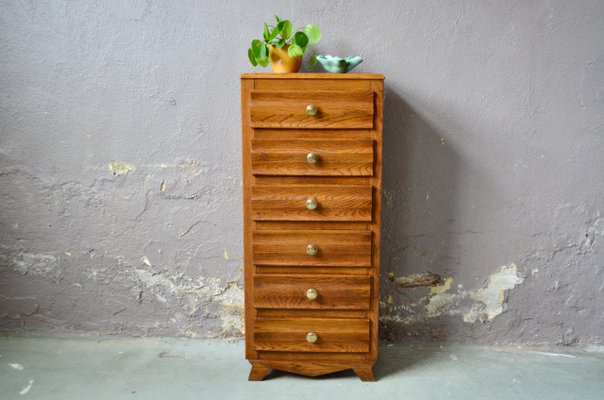 High Chest of Drawers with Compass Feet, 1950s-AIU-1450166