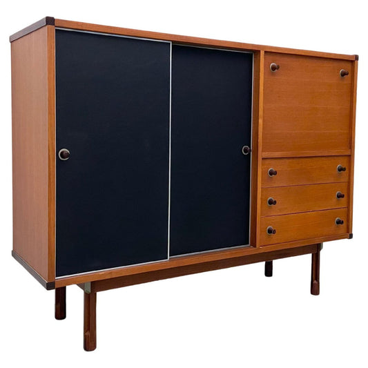 High Credenza in Black Laminate, Teak and Metal from Elam, Italy, 1962