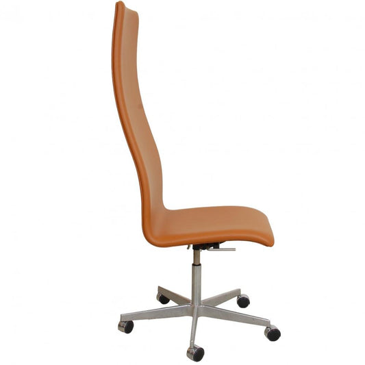 High Oxford Desk Chair in Whisky Colored Nevada Leather by Arne Jacobsen, 2000s