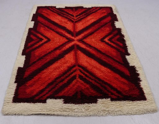 High Pile Rya Rug with Emerald Cut Ruby Motif by Engel-Fabrikerna, 1970s-RUK-2035266