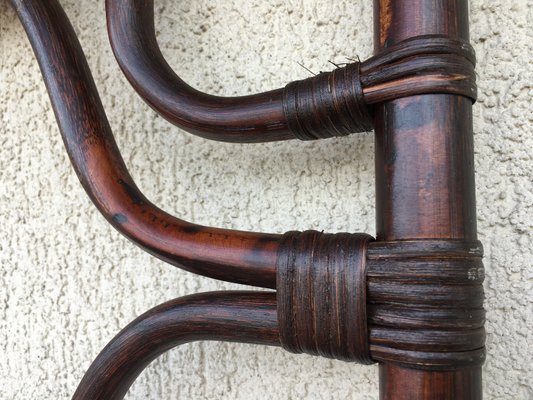 High Rattan Coat Hanger with Mirror and 2 Shelves, 1970s-WQQ-935495