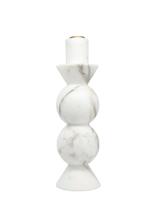 High Round Unicolor Candleholder in White Carrara Marble