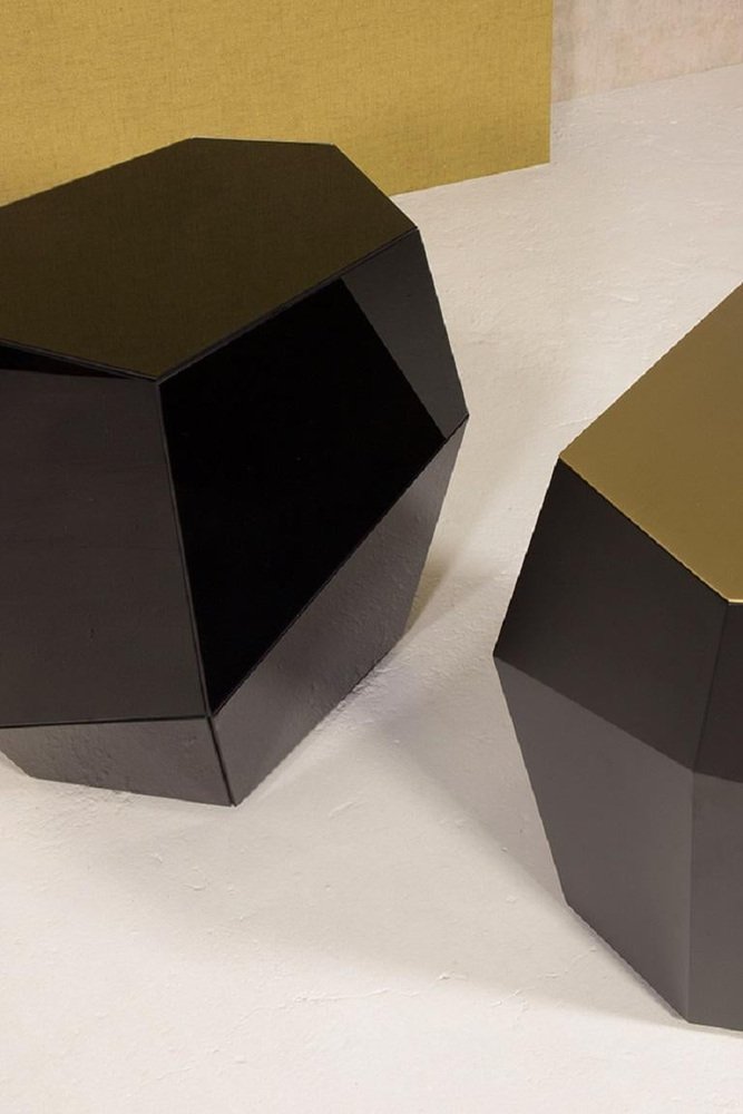 High Three Rocks Black and Brass Side Table by Insidherland