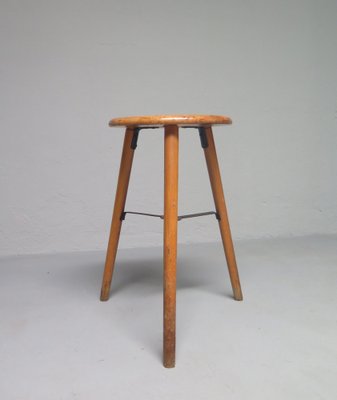 High Wooden Three Legged Stool, 1950s-PW-1261418