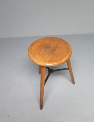 High Wooden Three Legged Stool, 1950s-PW-1261418