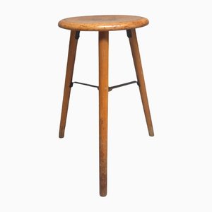 High Wooden Three Legged Stool, 1950s-PW-1261418