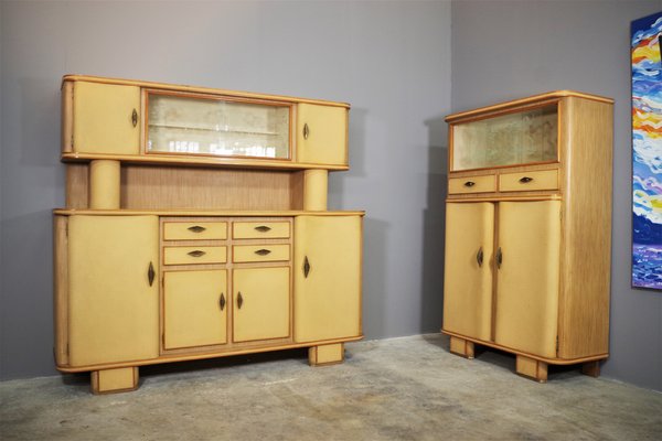 Highboards in Honeycombed Beech, 1950s, Set of 2-KNM-1124410