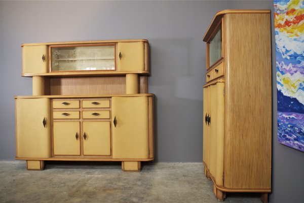 Highboards in Honeycombed Beech, 1950s, Set of 2-KNM-1124410