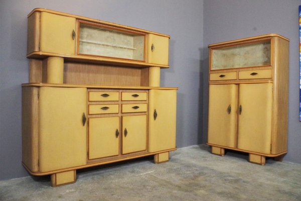 Highboards in Honeycombed Beech, 1950s, Set of 2-KNM-1124410