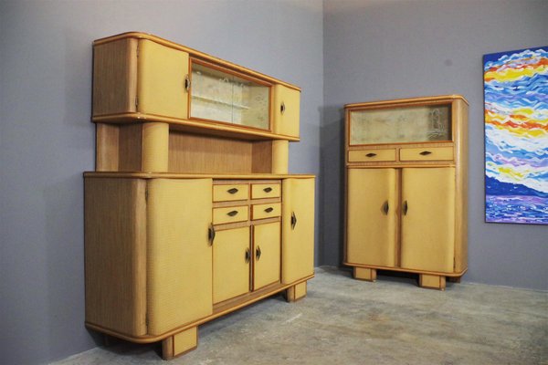 Highboards in Honeycombed Beech, 1950s, Set of 2-KNM-1124410