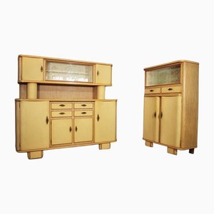 Highboards in Honeycombed Beech, 1950s, Set of 2-KNM-1124410