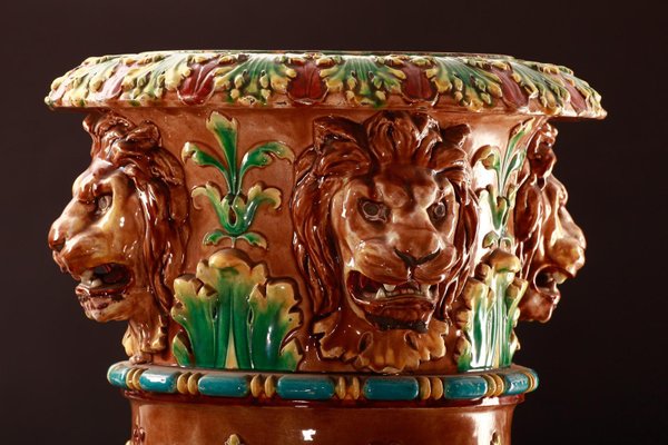 Historical Pedestal with Lion Decor from Zsolnay, 1890s-ABO-1814082