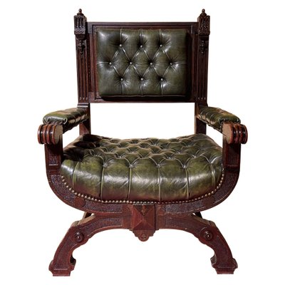 Historicism Manorial Green Armchair in Oak-FLW-1401993