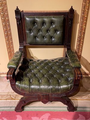 Historicism Manorial Green Armchair in Oak-FLW-1401993