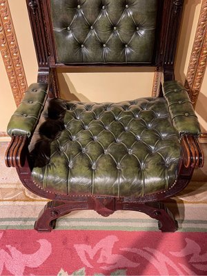 Historicism Manorial Green Armchair in Oak-FLW-1401993