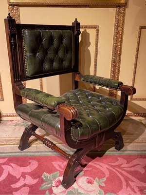 Historicism Manorial Green Armchair in Oak-FLW-1401993