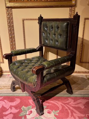 Historicism Manorial Green Armchair in Oak-FLW-1401993