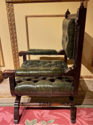 Historicism Manorial Green Armchair in Oak-FLW-1401993