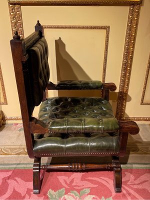 Historicism Manorial Green Armchair in Oak-FLW-1401993