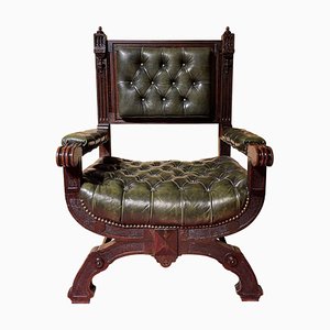 Historicism Manorial Green Armchair in Oak-FLW-1401993