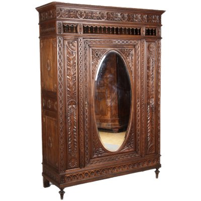 Historicism Wardrobe with Mirror, Brittany, France, 1900s-DXD-1790522