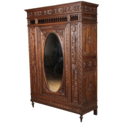 Historicism Wardrobe with Mirror, Brittany, France, 1900s-DXD-1790522