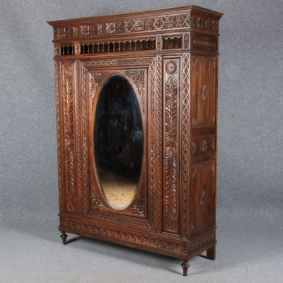 Historicism Wardrobe with Mirror, Brittany, France, 1900s-DXD-1790522