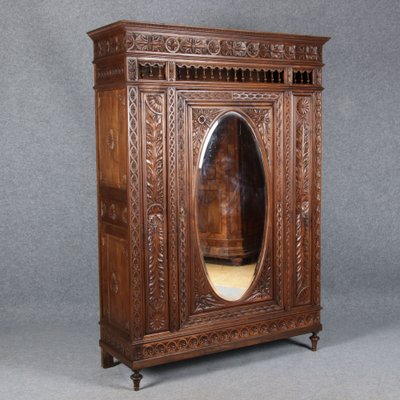 Historicism Wardrobe with Mirror, Brittany, France, 1900s-DXD-1790522