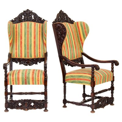 Historicist Carved Basswood Wingchairs, 1900s, Set of 2-ABO-1440510