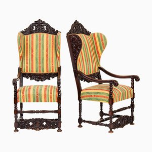 Historicist Carved Basswood Wingchairs, 1900s, Set of 2-ABO-1440510