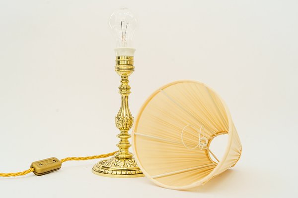 Historistic Brass Table Lamp with Fabric Shade, Vienna, Austria, 1890s-SPD-1794172