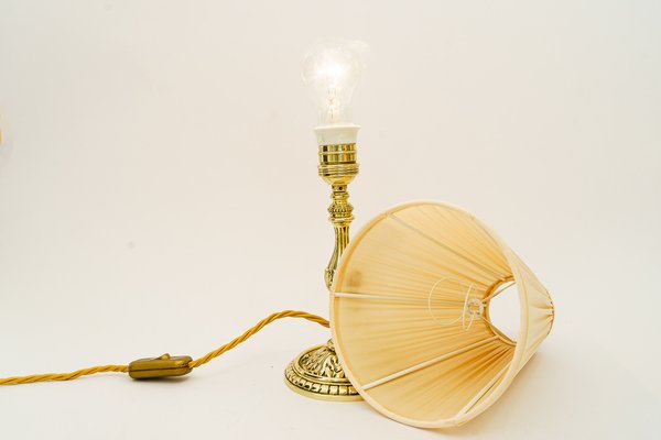 Historistic Brass Table Lamp with Fabric Shade, Vienna, Austria, 1890s-SPD-1794172