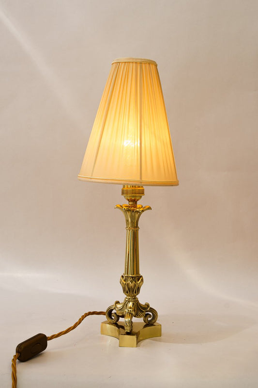 Historistic Table Lamp with Fabric Shade, Vienna, 1890s