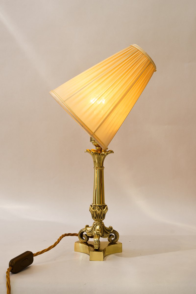 Historistic Table Lamp with Fabric Shade, Vienna, 1890s