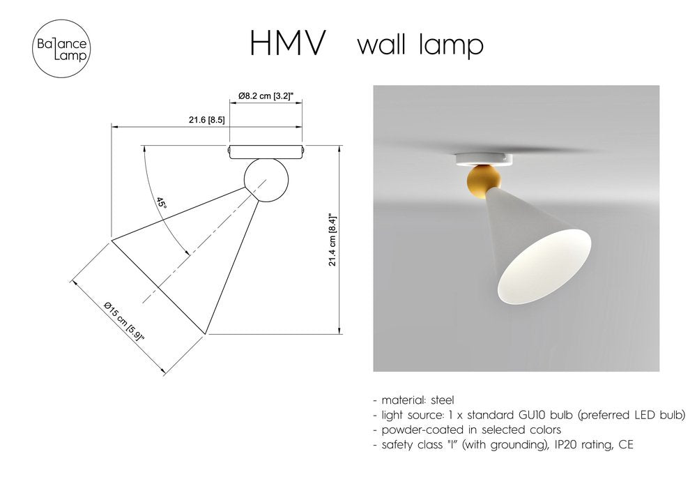 HMV Cone-Shaped Wall Lamp by Wojtek Olech for Balance Lamp