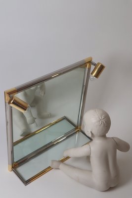 Hollywood Illuminated Bathroom Mirror with Glass Shelf in Silver and Gold, 1980s-ESB-2035590