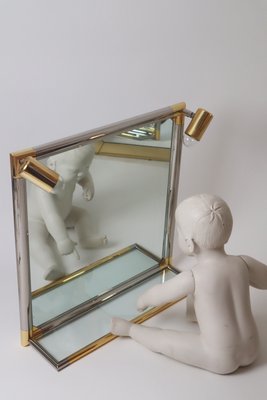 Hollywood Illuminated Bathroom Mirror with Glass Shelf in Silver and Gold, 1980s-ESB-2035590